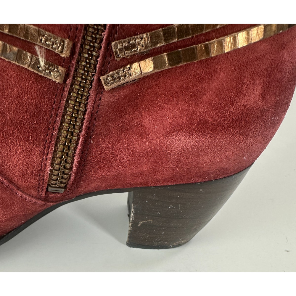 Sundance Suede Ankle Boots Size 39 US 8.5 - 9 Block Heel Burgundy Red Booties - Picture 9 of 16